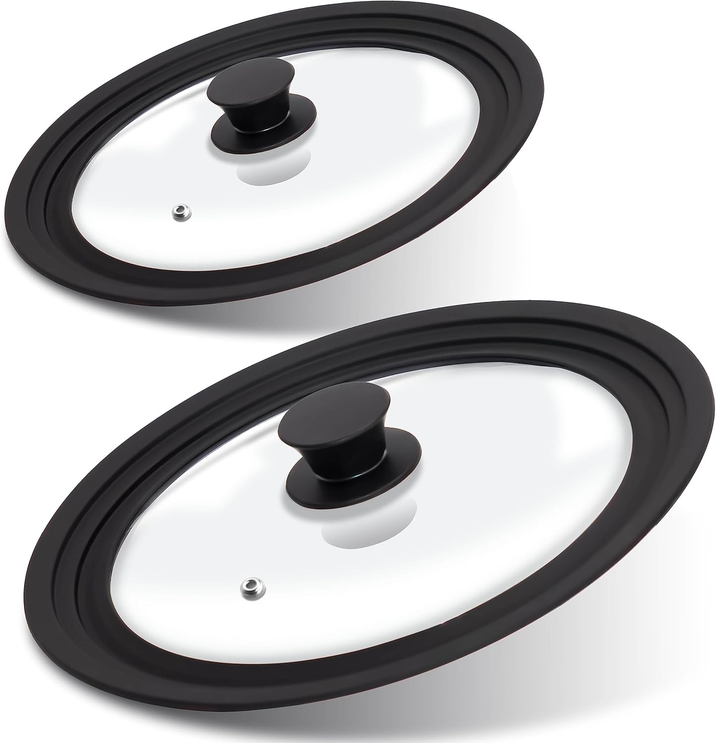 Tempered Glass Lid Set of 2 - Universal Lids with Heat Resistant Silicone Rim for Pots, Pans and Skillets - Pan Cover Replacement Lids Fit 7", 8" & 9" and 10", 11" & 12" Diameter Cookware