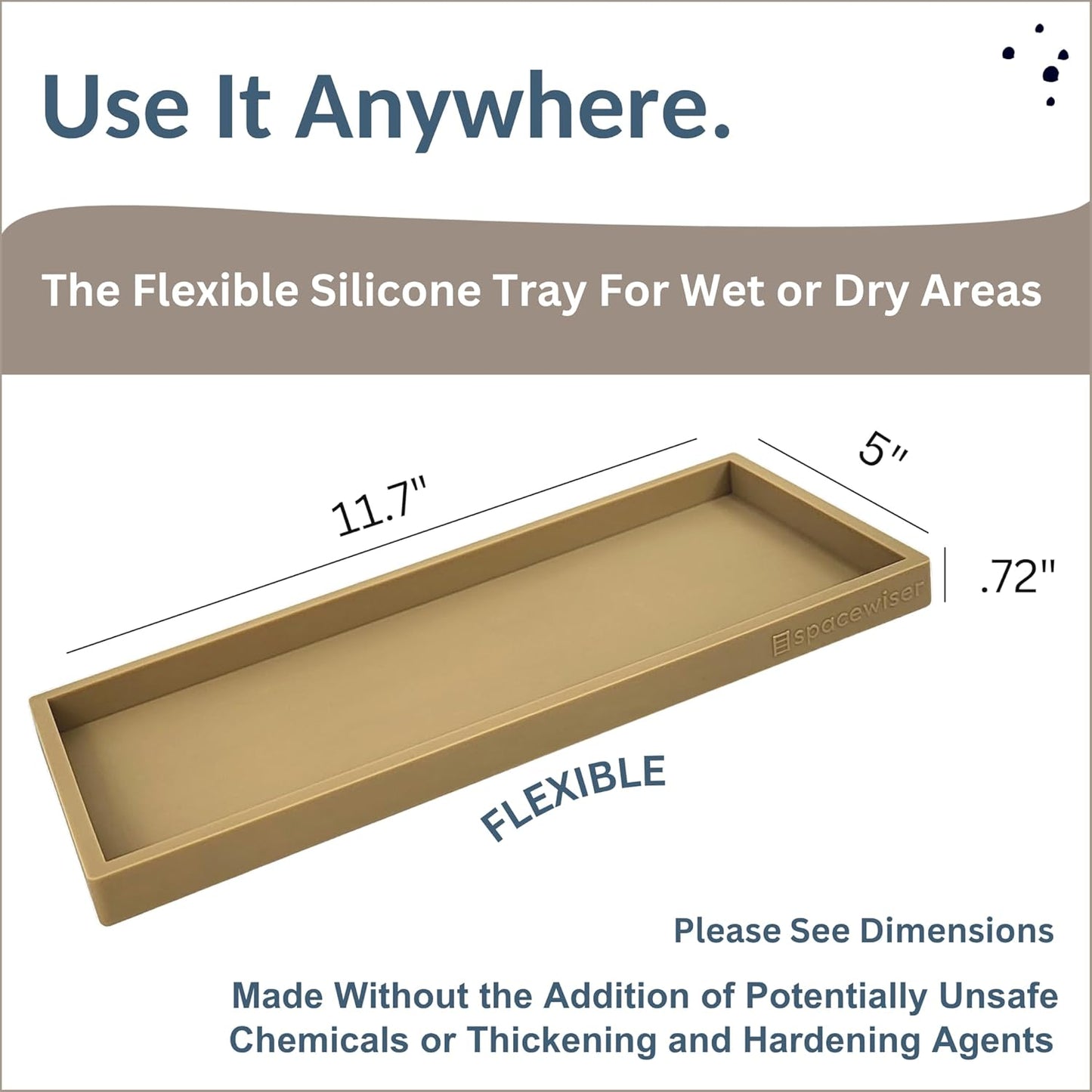Countertop and Vanity Tray - 11.7" Silicone Bathroom Tray, Flexible Dish Soap Holder for Kitchen, Bathroom Counter Organizer, Shower Toilet Tank Trays Décor Accessories, Sink Makeup Mat Oil