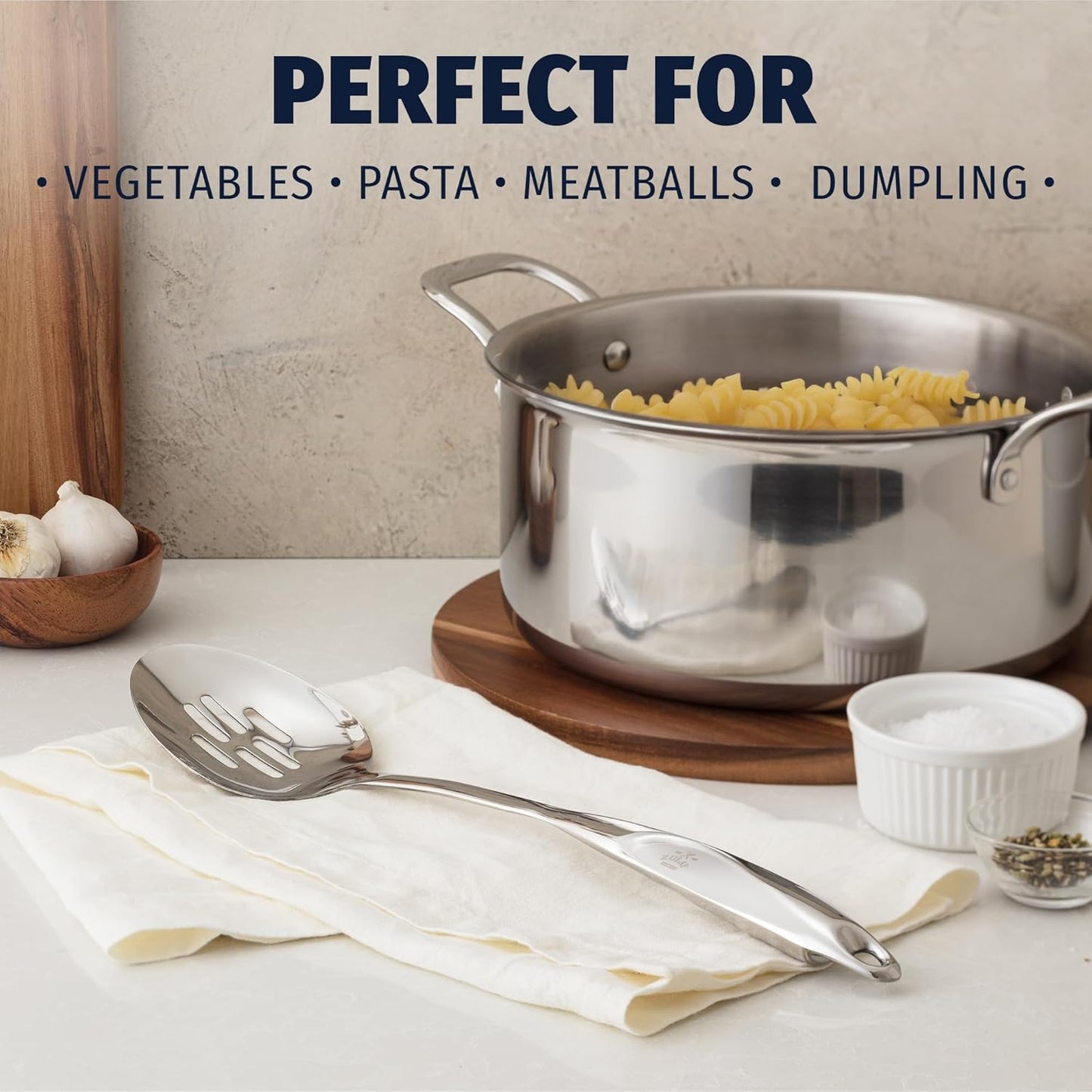 Zulay Kitchen Stainless Steel Slotted Spoon - Large Cooking Spoon - Durable Premium Stainless Steel with Comfortable, Ergonomic Handle - Easy to Clean - Perfect for At Home Cooking & Buffets - 15”