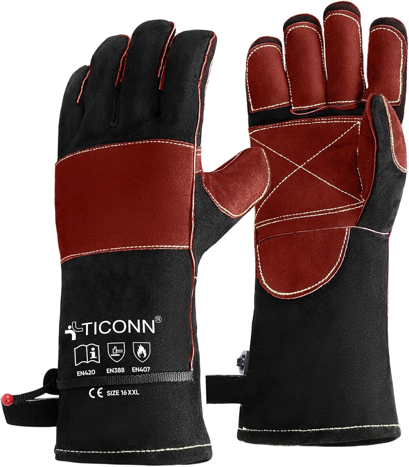 TICONN Welding Gloves, 16 IN L/XL/XXL 1000°F Heat-Resistant Fireproof Leather Gloves for Welders, Stick, Forge, Mig, Tig, BBQ