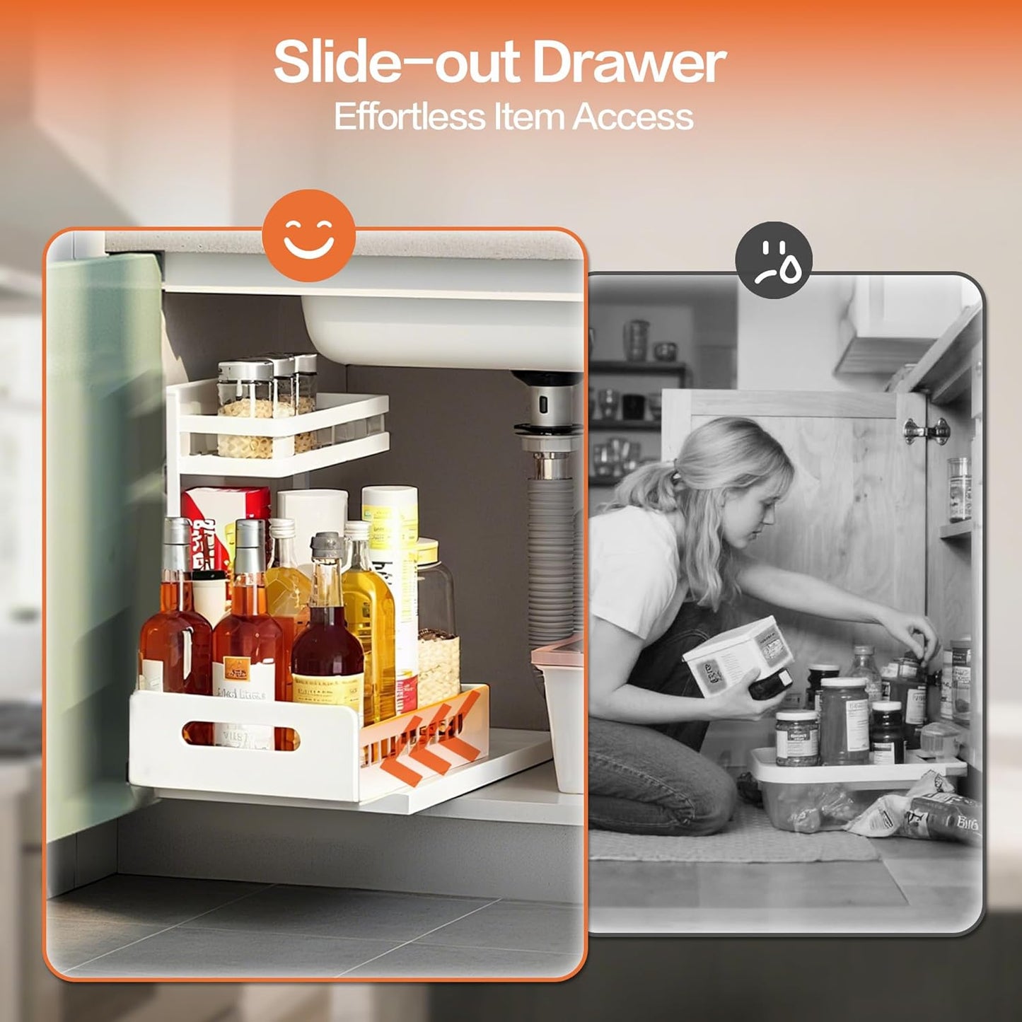 VUSIGN Under Sink Organizer, 2 Tier Pull Out Bathroom Cabinet Organizer, Under Kitchen Sink Organizers and Storage, Under Sink Shelf,2 Pack, White