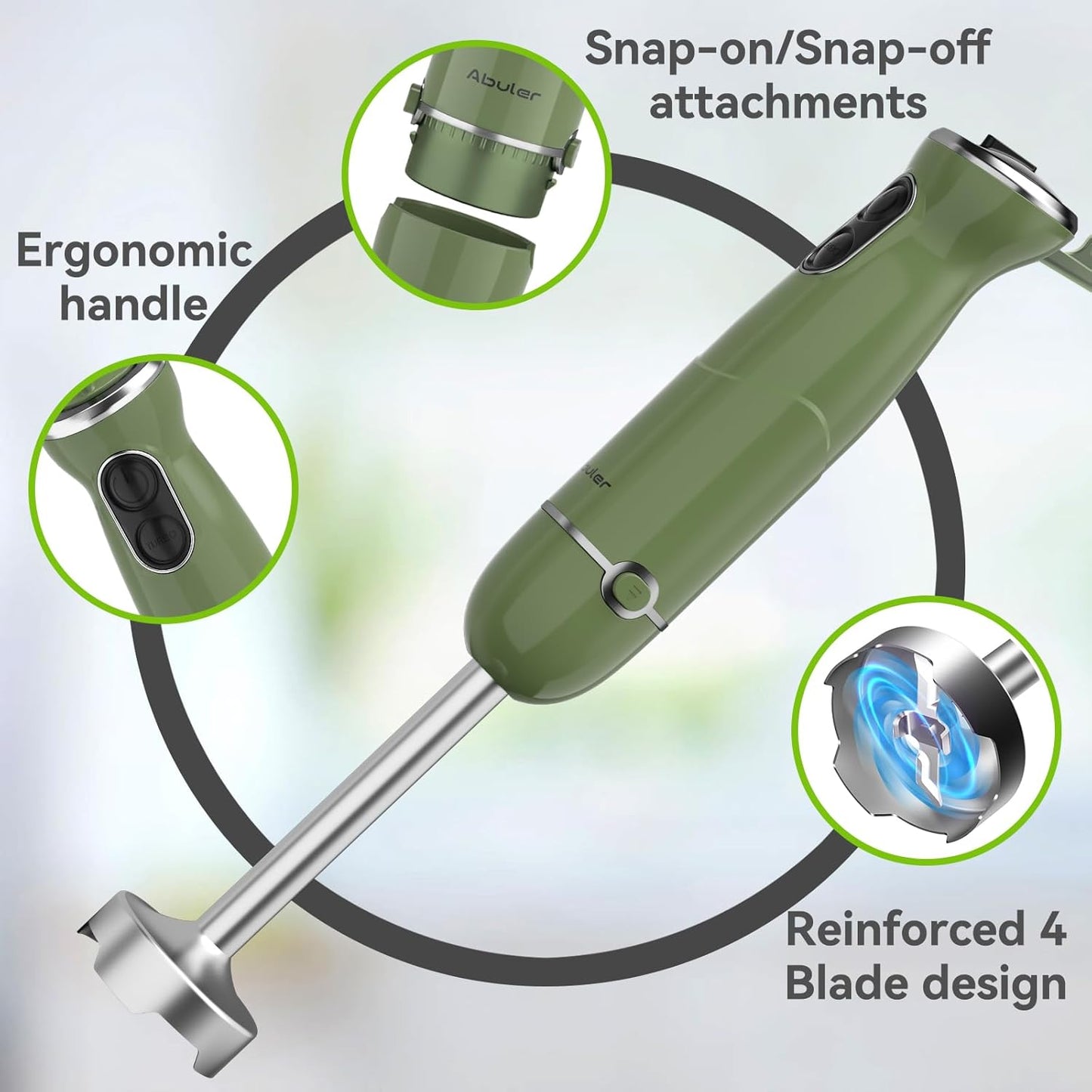 Immersion Blender Handheld 5 in 1 Hand Blender, 1000W Hand Mixer Stick, BPA-Free 12 Speed Handheld Blender with Mixing Beaker, Chopper, Whisk and Milk Frother for Soup, Smoothies, Sauce, Baby Food