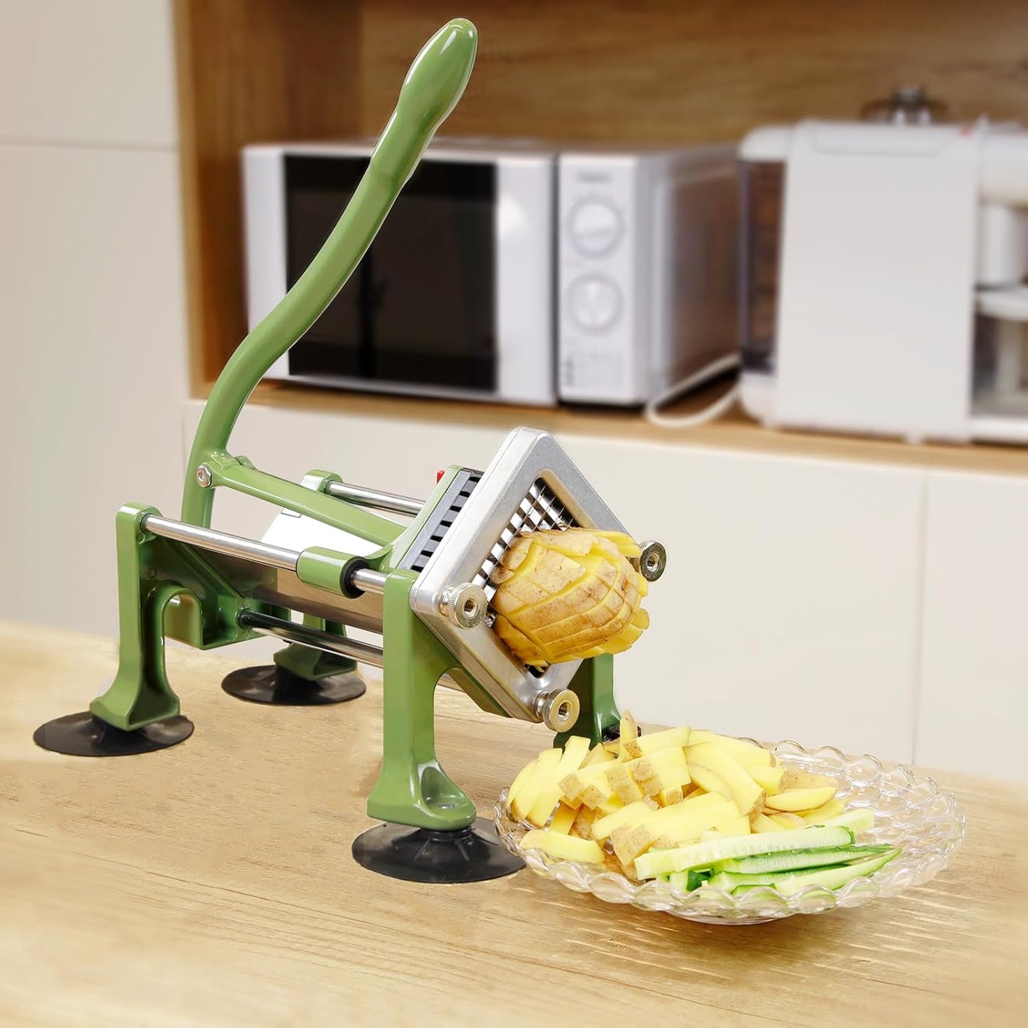 Commercial French Fry Cutter Stainless Steel.Potato Cutter for French Fries with 3/8 and 1/2Inch Blade, Commercial French Fry Cutter Manual Potatoes Cutting Machine with Suction Feet.