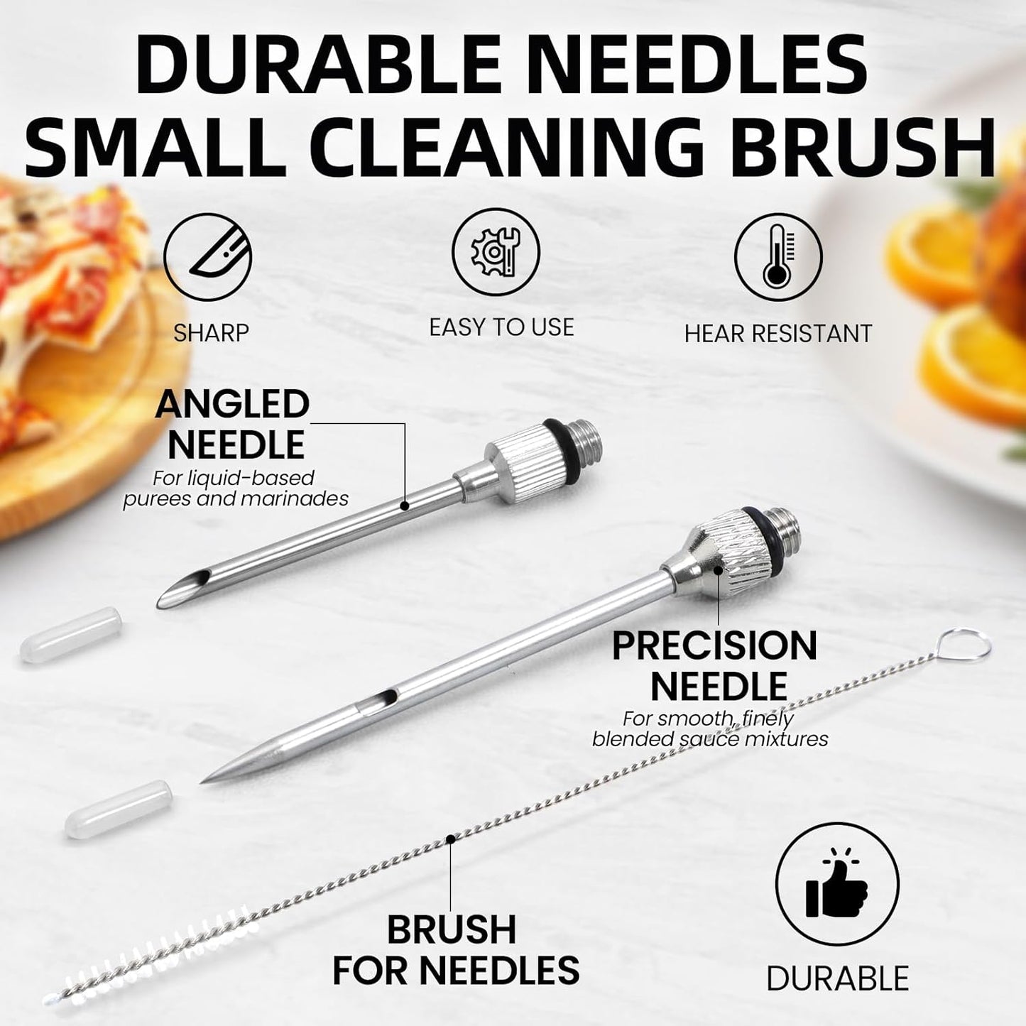 SCHVUBENR Large Turkey Baster with Cleaning Brush & Needle - Stainless Steel Baster Tool for Cooking - Easy to Use and Clean - Heavy Duty Baster Syringe - Flavor Meat Poultry, Beef, Chicken - Black