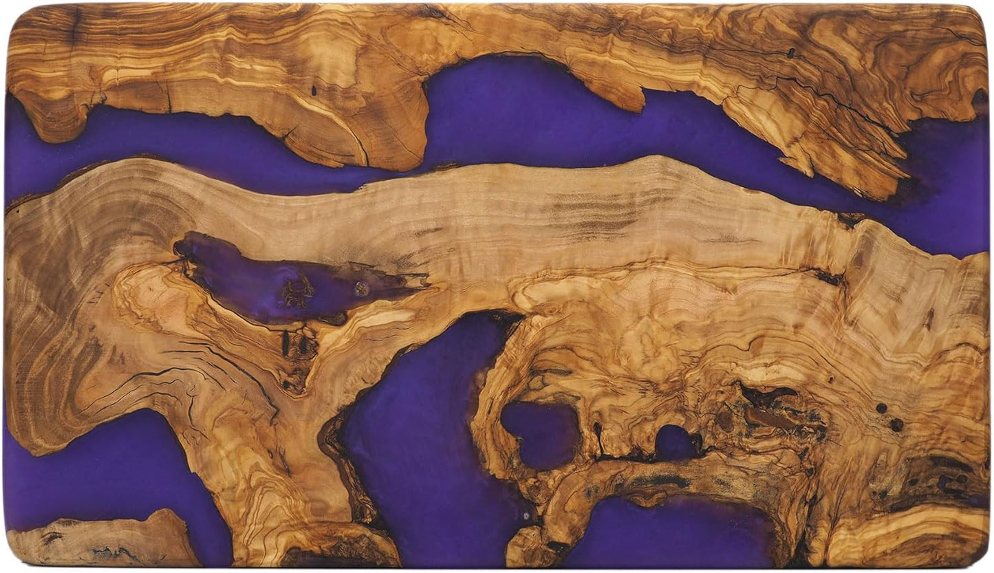 Handmade Epoxy Cutting Board & Charcuterie Board - Decorative, Olive Wood Boards for Serving Cheese, Fruit, Meat - Ideal for Kitchen, Unique Housewarming Gift - Purple Resin