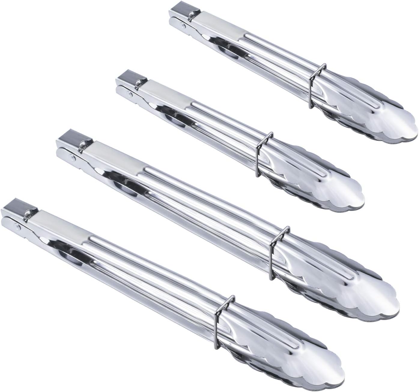 Stainless Steel Utility Food Tongs Set Kitchen Metal Tongs for Cooking Grilling Barbecue BBQ and Serving Salad (9 12 Inch 4 Pieces)