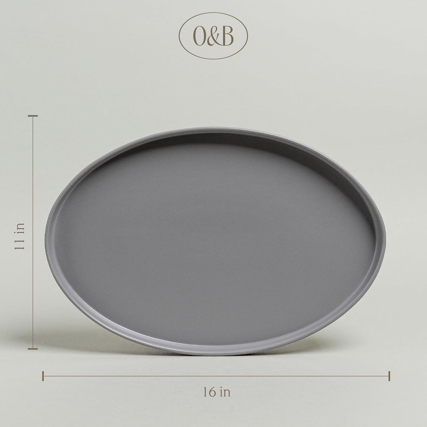 over&back Stackable Stoneware Serving Platter - Elegant 1-Piece Oval Serving Platter to Complete Your Kitchen Set - Perfect for Appetizers, Desserts, and More - 16" L x 11" W - Semi-Matte Charcoal