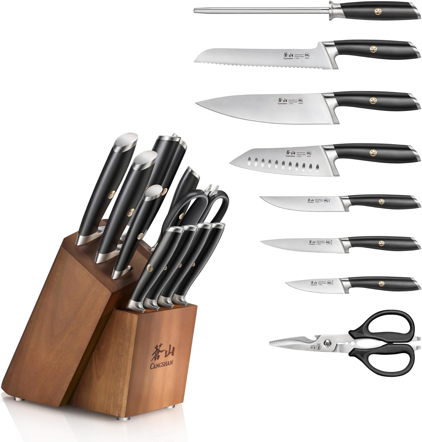 Cangshan L Series Knife Block Sets, Forged German Steel (12-Piece 4 Steak Knives, Black)