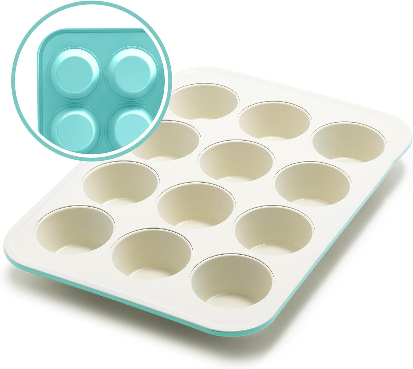 GreenLife 12-Cup Muffin Pan, Healthy Ceramic Nonstick Bakeware, PFOA & PFAS-Free Cupcake Tray, Durable Baking Pan, Versatile Kitchen Essential, Easy Clean Muffin Mold, Nonstick Baking Sheet, Turquoise