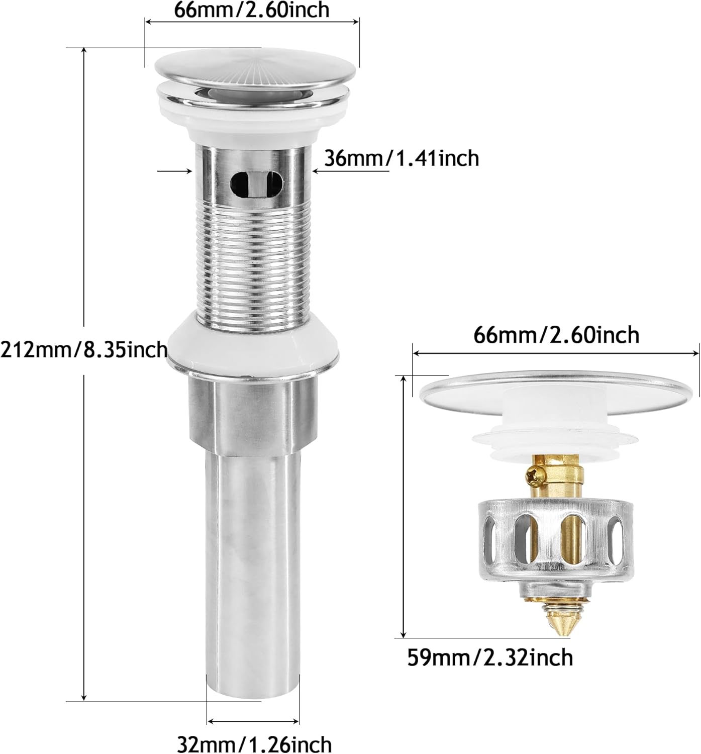 Bathroom Sink Drain,4 Pack Drain Stopper Without Overflow,Pop Up Drain Assembly with Detachable Strainer Basket,Built-in Anti-Clogging, Stainless Steel Nut Brushed Nickel
