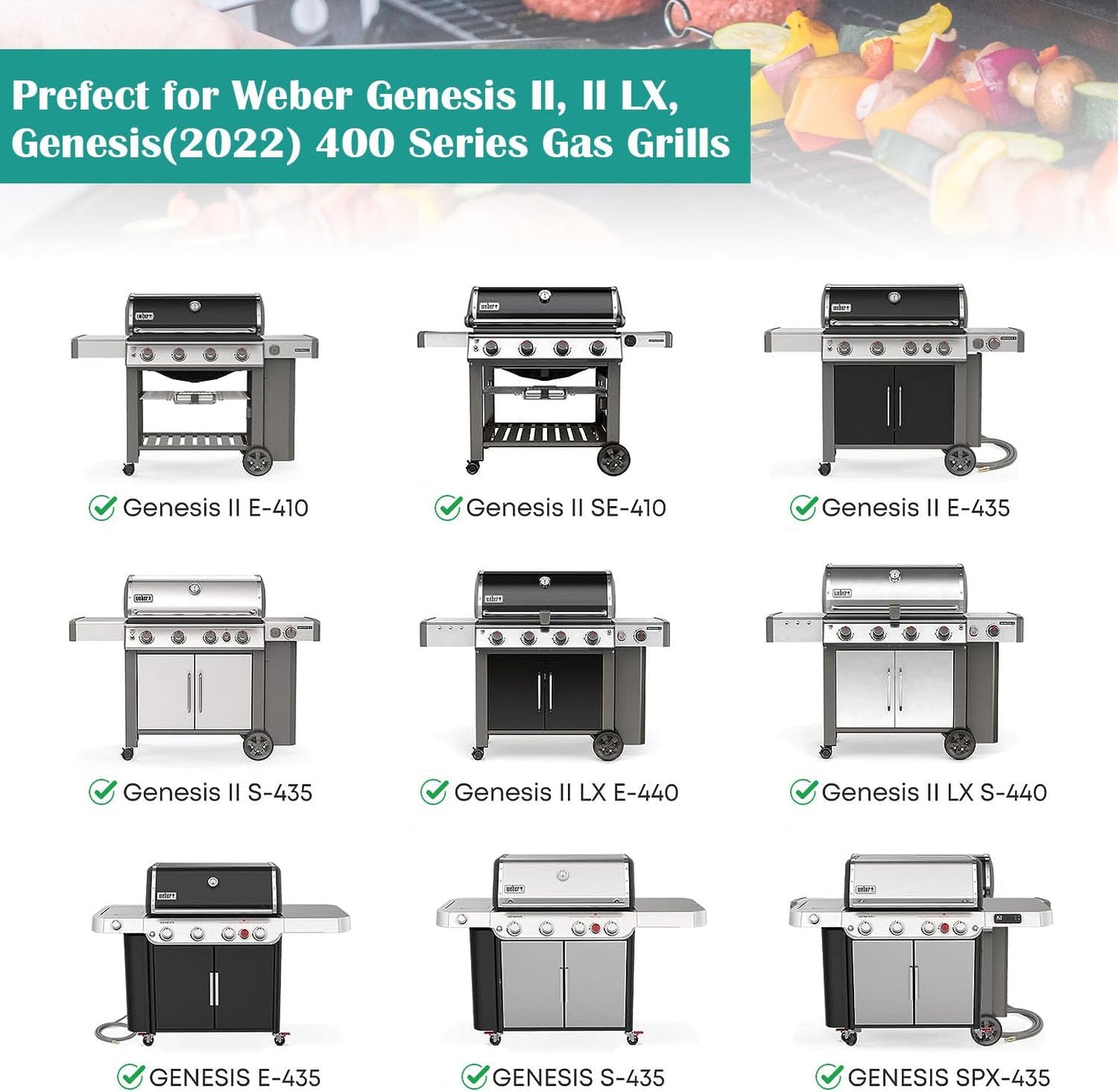Full-Size Griddle Inserts for Weber Genesis II 400 Series Gas Grill, Flat Top Grill Griddle for Weber GS4 Genesis II E-410 S-410 E-435 S-435 E-440 S-440, Replace for 6789 Ful Size Griddle