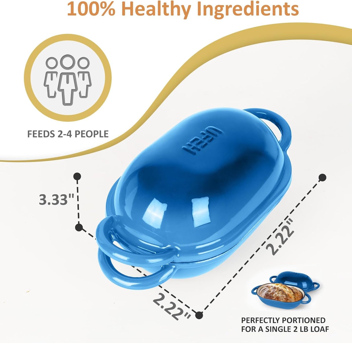 Dutch Oven for Bread Baking – Premium Cast Iron Pot with Lid – Perfect for Sourdough, Artisan Loaves & No-Knead Bread – 2 QT / 1.9L (Enameled, Round, Oven & Stovetop Safe), Blue