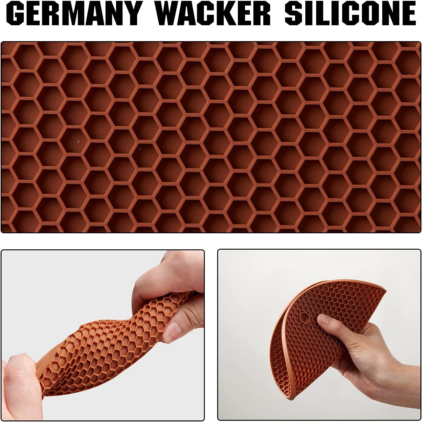 Joyhalo Trivets for Hot Dishes - Hot Pads for Kitchen, Silicone Pot Holders for Hot Pots and Pans, Silicone Mats for Kitchen Countertops, Table, Flexible Easy to Wash and Dry, Brown