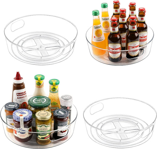 GUZON 4 Pack Lazy Susan Organizer for Cabinet, Upgraded 11.5" Clear Lazy Susan Turntable with Handles and Raised Edge, Rotating Spice Storage for Kitchen, Pantry, Refrigerator, Bathroom, Table