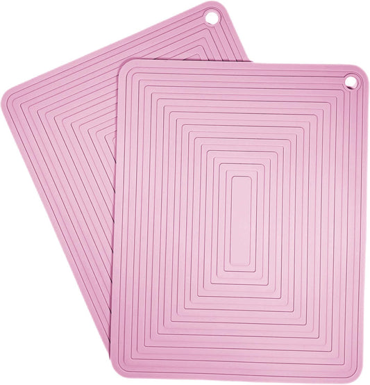 Silicone Trivets Mats Set 2 for Hot Dishes, 9 x 12 Inches Trivet for Hot Pots and Pans, Pink Silicone Hot Pads for Kitchen, Multi-Purpose Heat Resistant Pot Holders