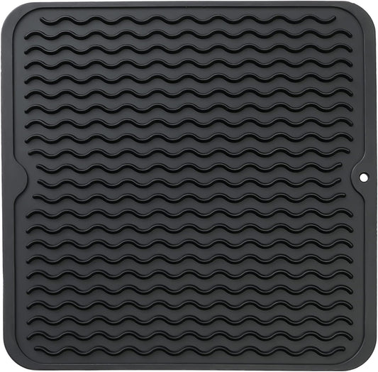 Silicone Dish Drying Mat for Multiple Usage,Easy clean,Eco-friendly,Heat-resistant Silicone Mat for Kitchen Counter or Sink,Refrigerator or Drawer liner Black M 12 inches x 12 inches
