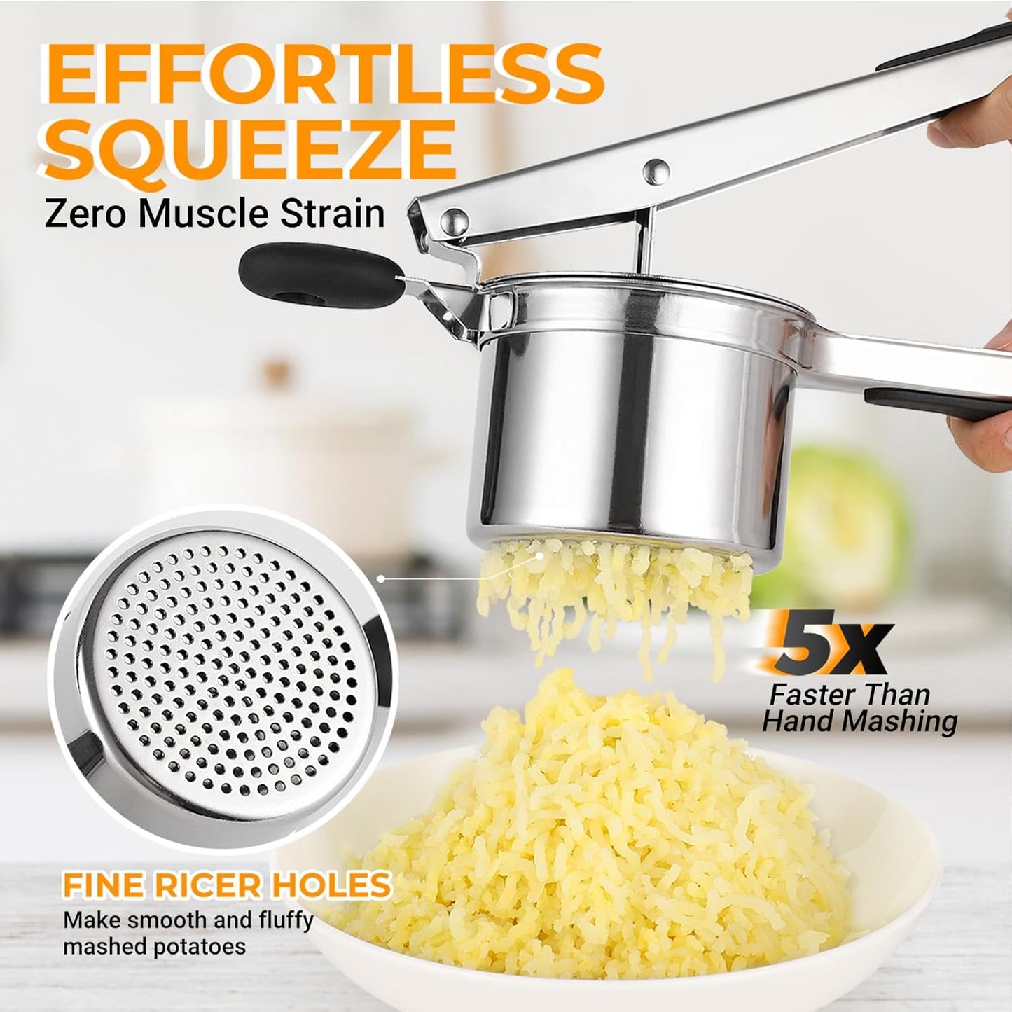 Potato Ricer Stainless Steel, Large Potato Masher 15oz, Heavy Duty Ricer Kitchen Tool for Perfect Mashed Potatoes, Potato Press and Mash Kitchen Gadget, Spaetzle Maker for Noodle