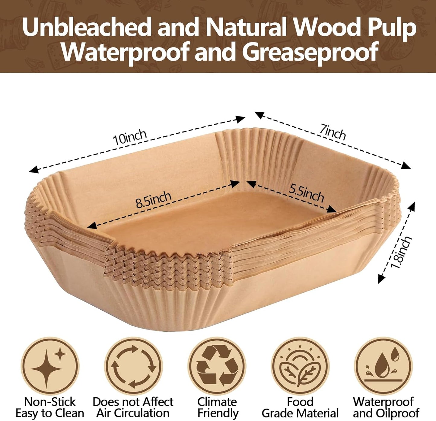 UBeesize Air Fryer Paper Liners Disposable For Ninja, 100 PCS Non Stick Parchment Paper For Ninja DZ201/DZ401 Dual, Oil Proof, Water Proof Food Grade Air Fryer Accessoriess(Rectangle - 8.6"X5.5")