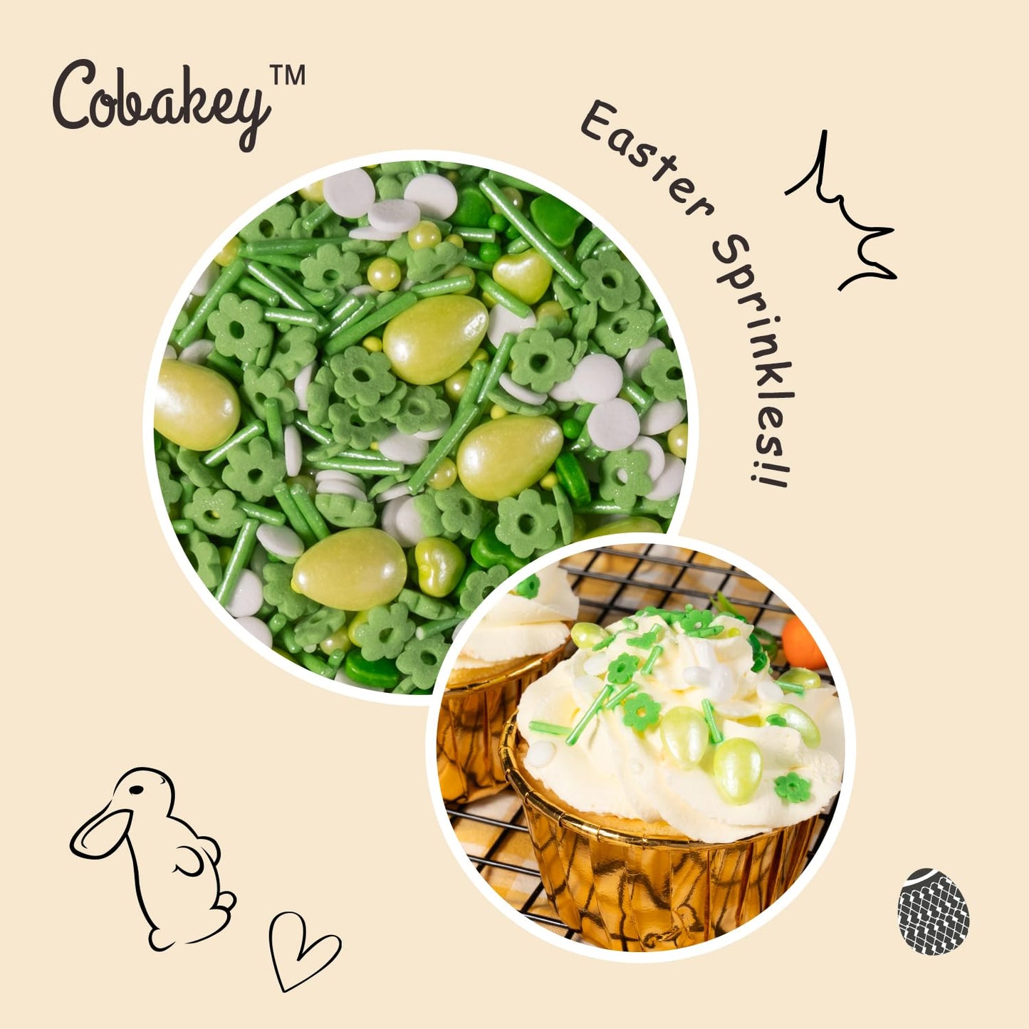 Cobakey Easter Sprinkles for Cookies 4.23 Ounce Spring Sprinkles for Baking Green Easter Eggs Perfect for Easter Cake Decorations, Baking, Ice Cream, Cookies, Cupcake Topper