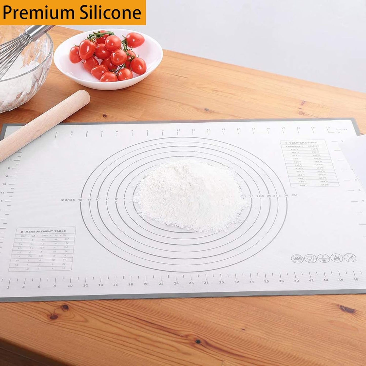 Silicone Pastry Mat Extra Thick Non Stick Baking Mat, Fondant Mat,Counter Mat,Dough Rolling Mat, Oven Liner, Pie Crust Mat