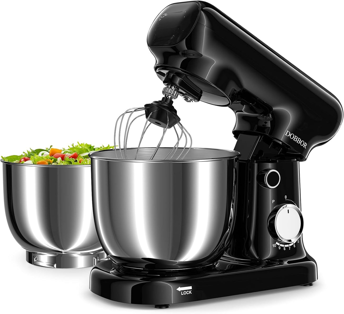 Stand Mixer with 3QT+3.5QT Dual Bowls, 10-Speed Electric 300W Food Mixer - Includes Egg Whisk, Dough Hook & Flat Beater for Home Baking & Daily Cooking (Black)