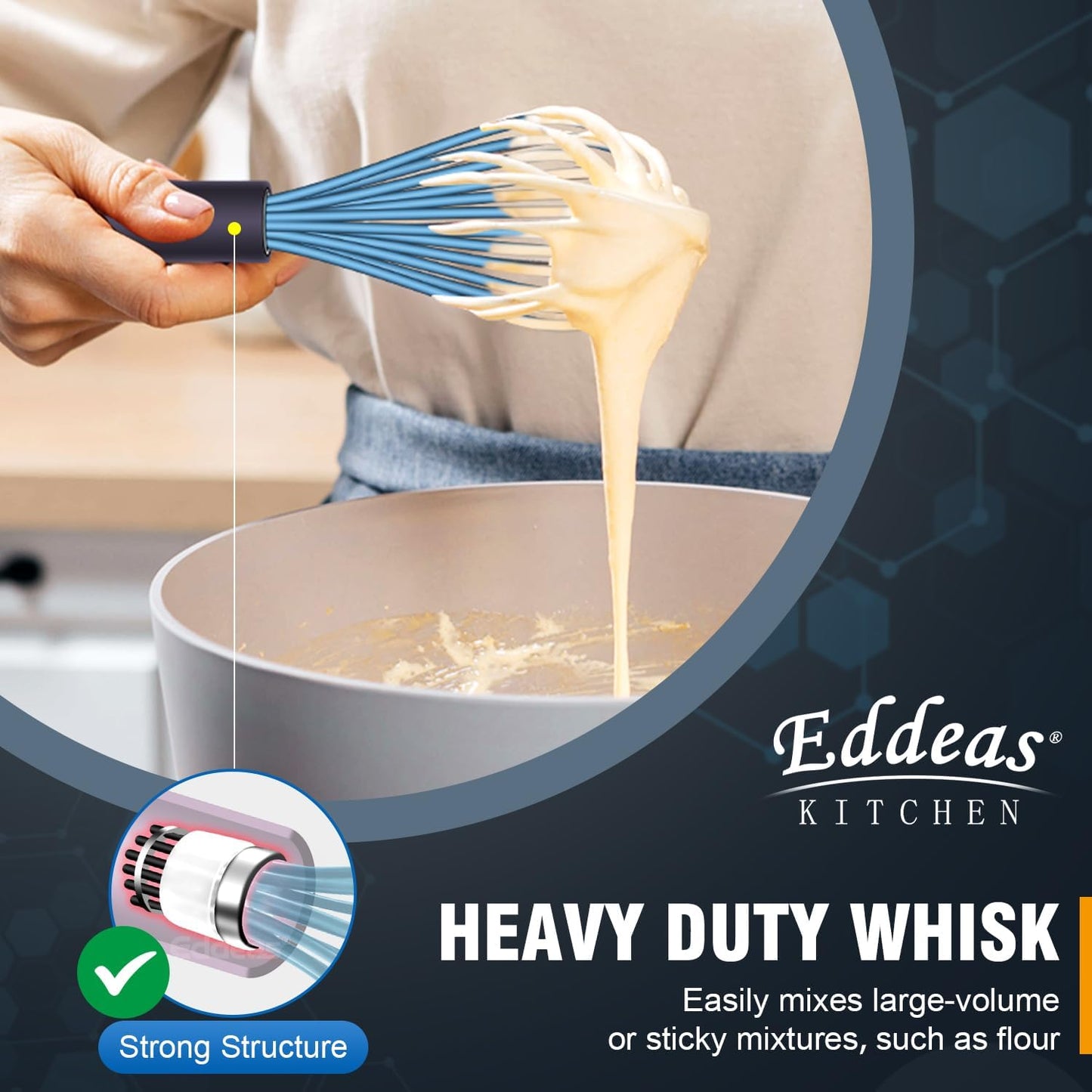 Silicone Whisk, 500°F Heat Resistant Non Scratch Coated Whisks for Cooking Baking Balloon wisk, Kitchen Whisk Tool Set, for Stirring, Beating & Blending of 3 Size 7.5"+ 9" +11 inch