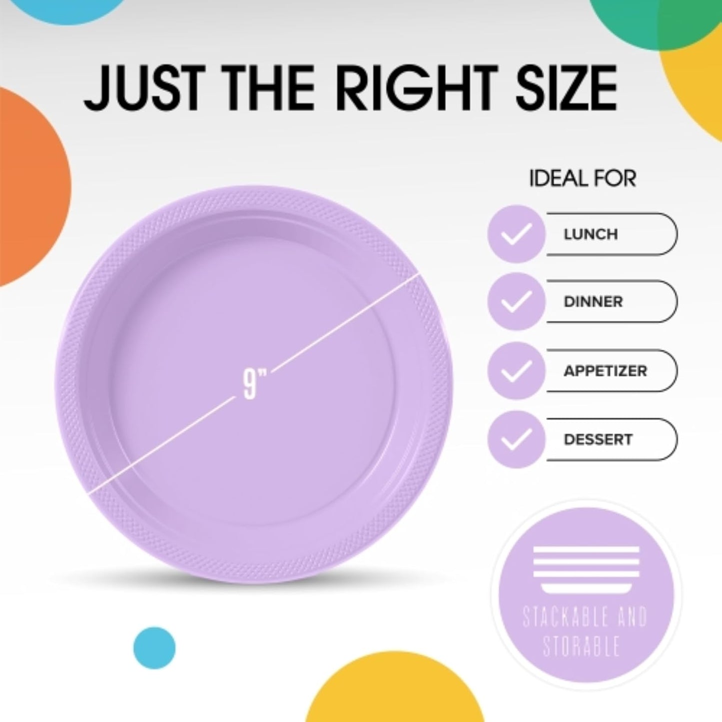 Exquisite Party Solids Lavender Plastic Plates For Party 9" Lavender Disposable Plates Heavy Duty Supplies 100 Pcs Plastic Dinnerware Sets Heavy Duty 350 GSM Disposable Dinnerware Set