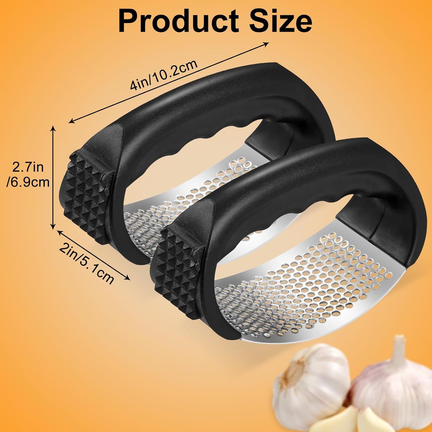 2Pcs Garlic Press Rocker, Stainless Steel GarlicMincer and Garlic Crusher, Easy-Squeeze GarlicTool (black+black)