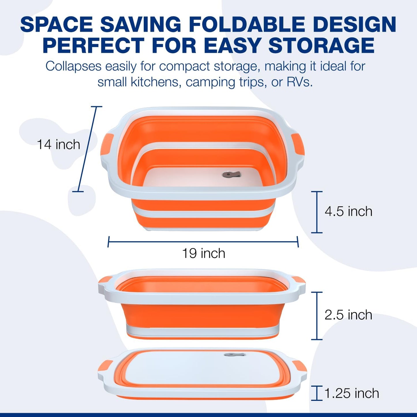 2-Pack XL Collapsible BBQ Prep Tub with Built-In Cutting Board, Lid & Strainer – Marinate, Drain & Prep – Large Food-Safe Container – Perfect for Grilling, Smoking & Outdoor Cooking