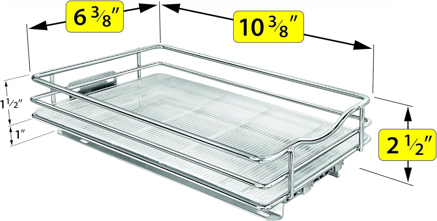 LYNK PROFESSIONAL® Pull Out Spice Rack Organizer for Inside Kitchen Cabinets - 6-1/4 inch Wide - Slide Out Drawer – Chrome Sliding Spice Cabinet Organization Shelf Racks - 1 Tier
