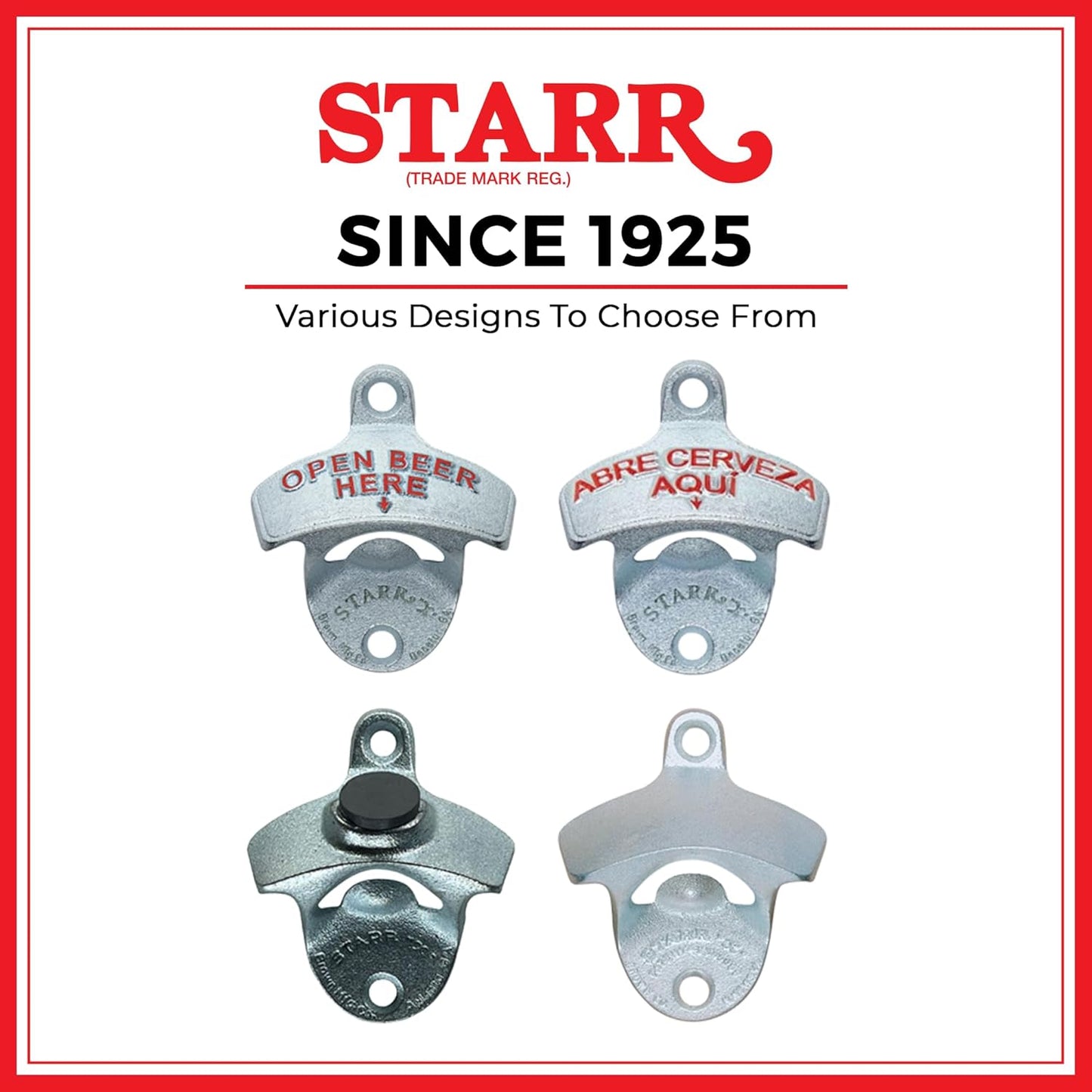 STARR "X" Abre Cerveza Aqui Wall Mounted Bottle Opener – Heavy Duty Metal Bottle Opener for Home Bar, Kitchen, Man Cave, or Patio, Silver