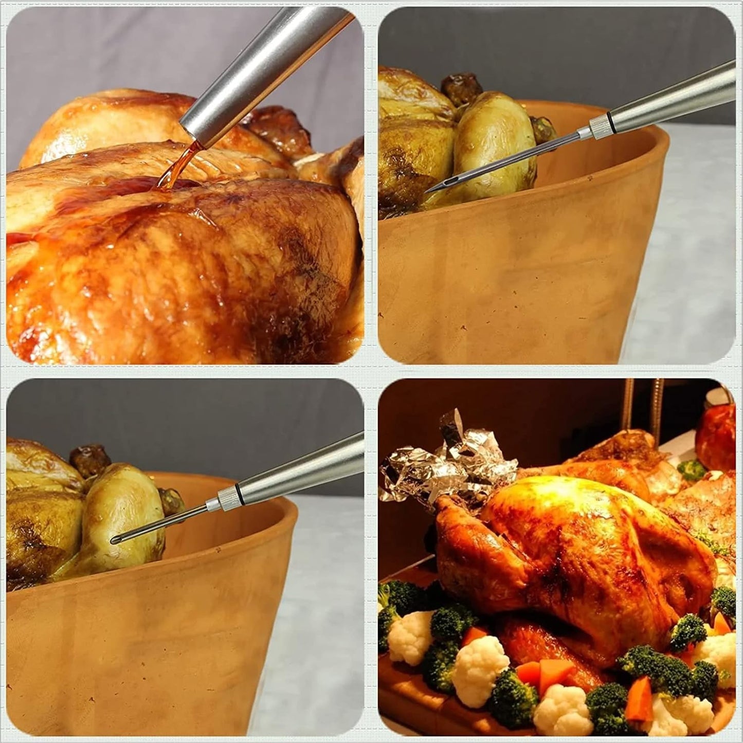 KAYCROWN Thanksgiving Roasting Kit - Stainless Steel Turkey Baster and Turkey & Roast Lifters, Silicone Turkey Baster with 2 Marinade Needles & Stainless Steel Turkey Forks Set