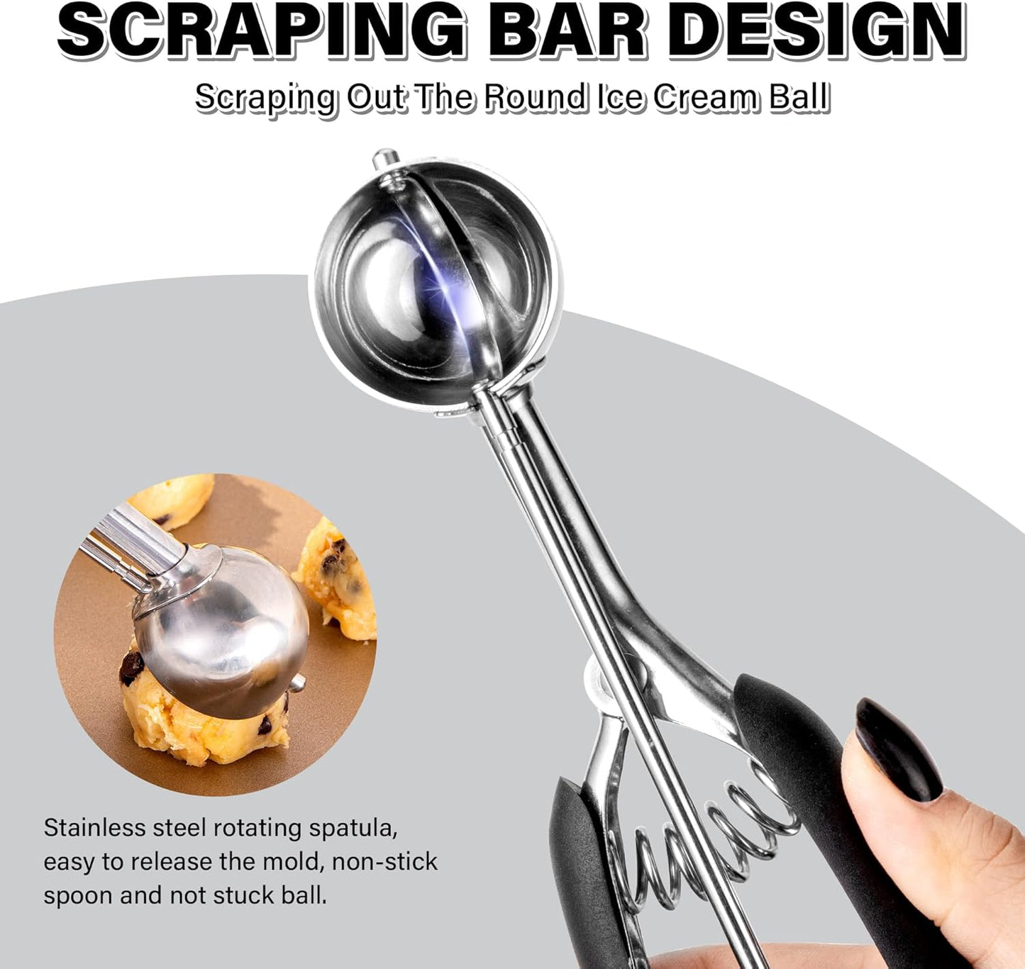 Cookie Scoop 1 Tbsp, TJ POP Professional Stainless Steel Ice Cream Scoop 35 mm, Good Soft Grips, Quick Trigger Release