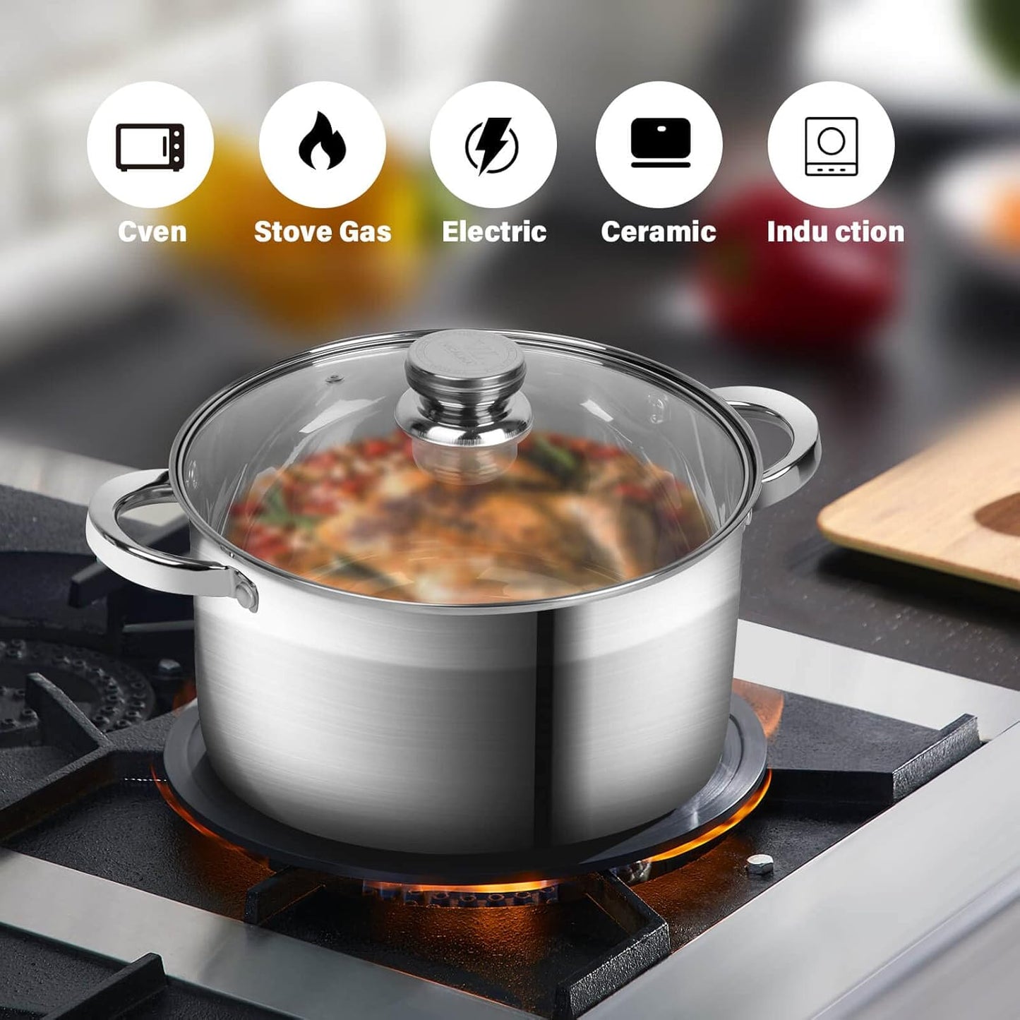 Stainless Steel Stockpot with Lid - 10 Quart Soup Pot for Induction Cooking
