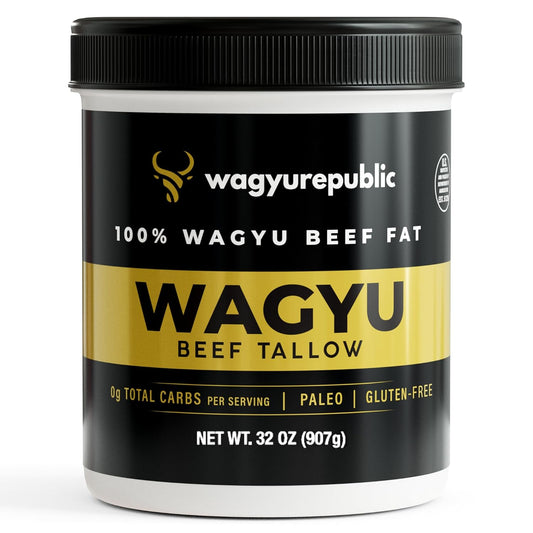 Wagyu Republic Beef Tallow ⎸ Grass Fed Wagyu Beef Tallow, Great for Cooking Steak or as Tallow Balm ⎸ Keto, Gluten Free Protein Snacks for Adults, Perfect for Whole 30 or Carnivore Diet ⎸32oz Jar