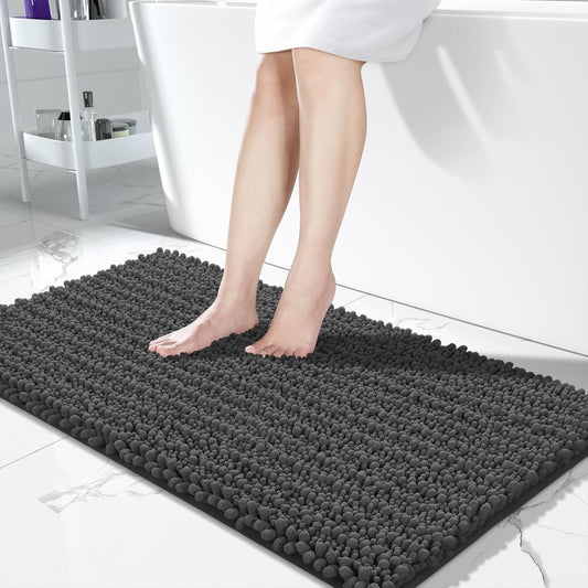 Yimobra Bathroom Runner Rug 55x24 Inch - Extra Long Non Slip Chenille Bath Mat, Soft & Absorbent, Machine Washable Shaggy Hallway Carpet for Vanity Tub Shower, Dark Gray Home Decor Accessories