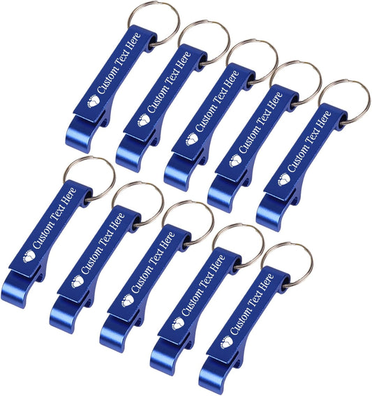 10PCS Personalized Bottle Opener Keychain Bulk Custom Beer Bottle Opener with Logo Text Engraved Wedding Bottle Opener Favors Customized Gifts for Guests Baby Shower Birthday Party-Blue