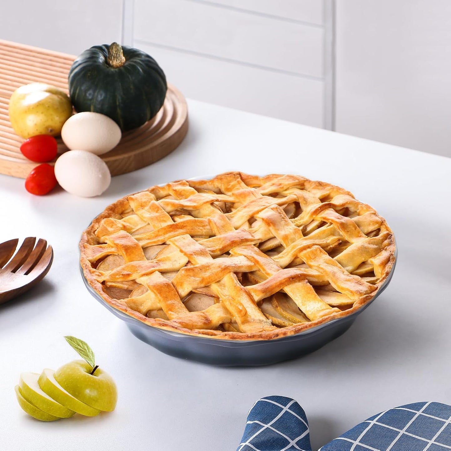 Lareina Ceramic 9 Inch Deep Dish Pie Pans, Set of 2, Grey, Non-Stick, Oven & Dishwasher Safe, Ideal for Baking Pies, Quiches, Cakes