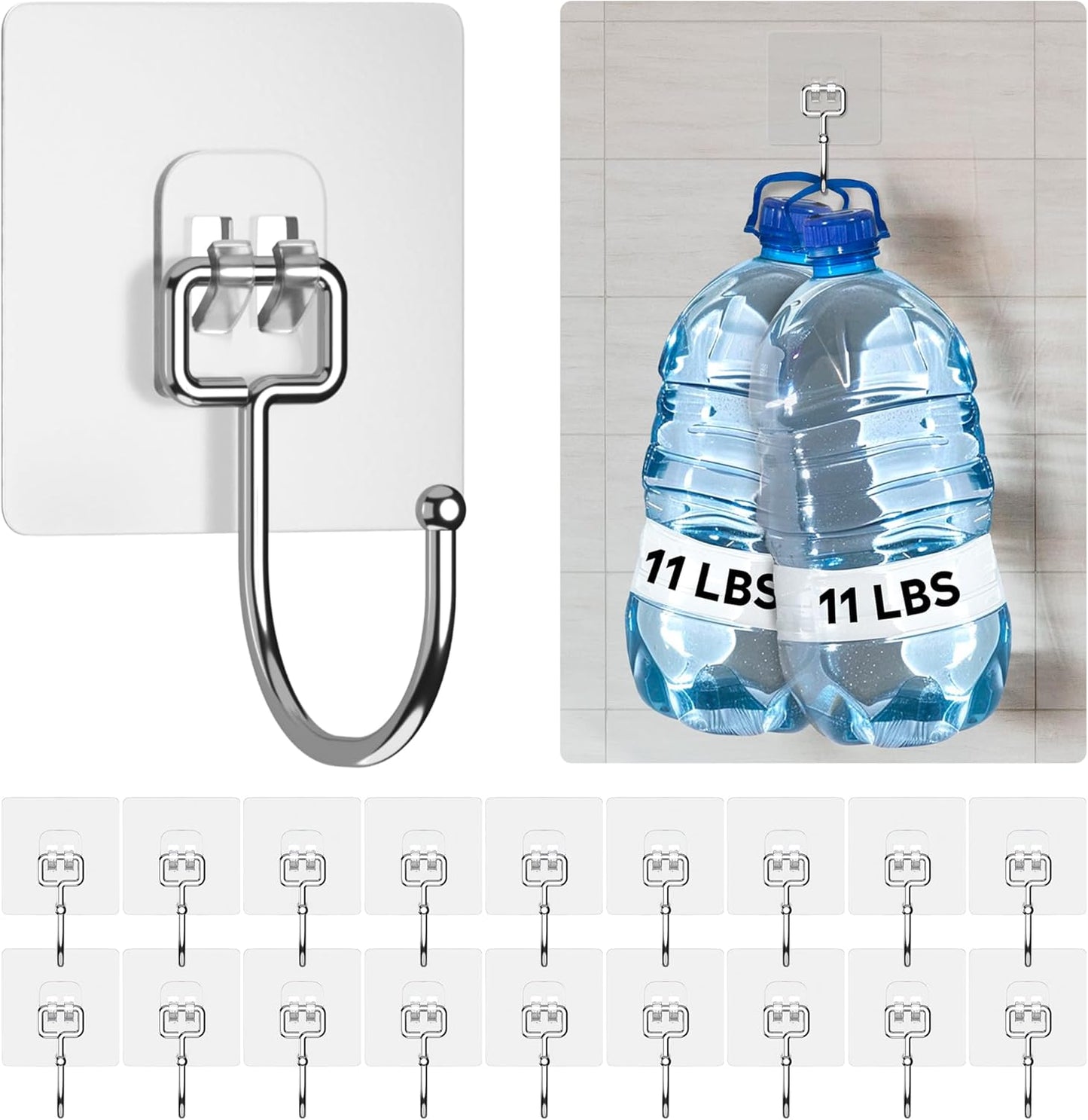 GLUIT Adhesive Large Wall Hooks for Hanging Heavy Duty 22 lbs Hooks for Walls No Damage 18 Pack