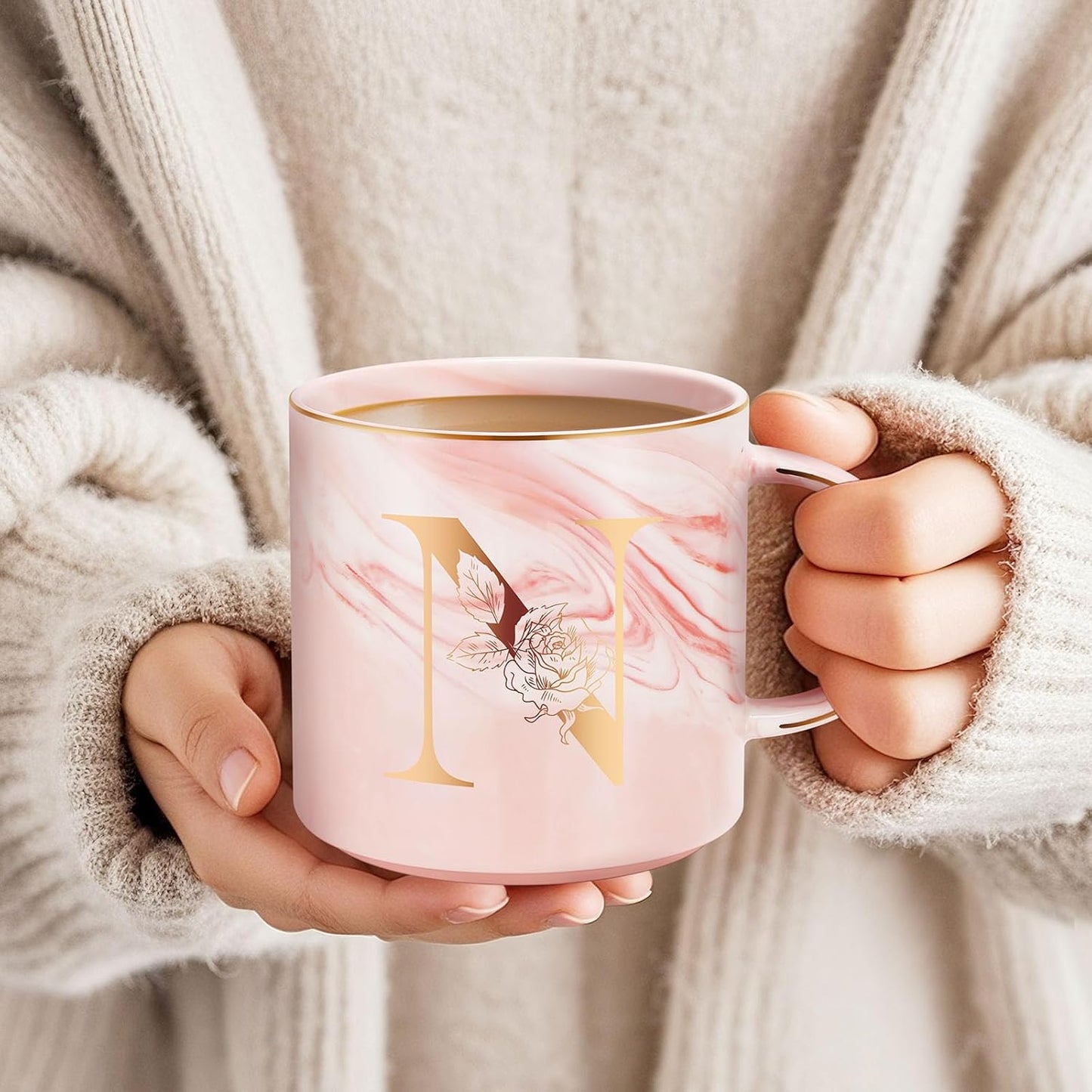 Personalized Gifts for Women Coffee Mug, Initial Customized Gift Monogrammed A-Z Coffee Mug 12 OZ, Christmas Anniversary Birthday Gifts for Women Mom Grandma Friend Sister Wife(N)