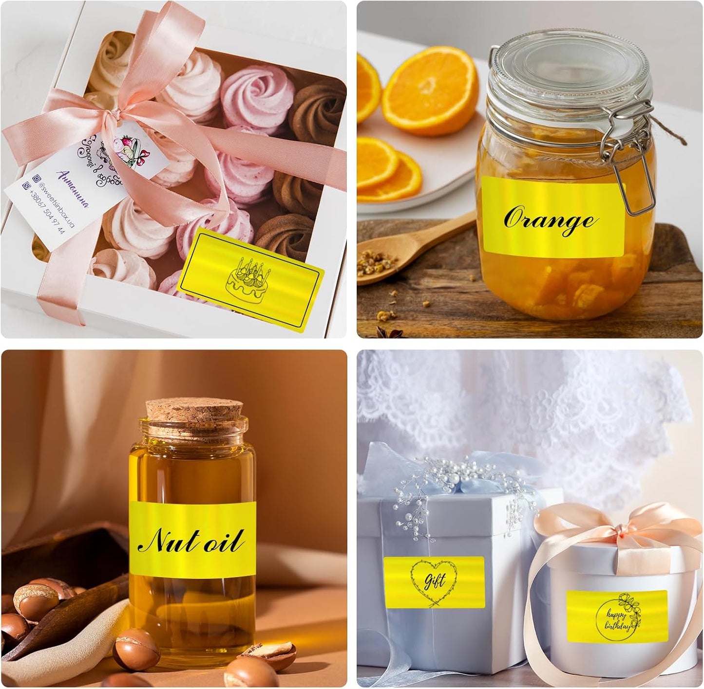 2x4 Inch Holographic Thermal Labels, Yellow Direct Thermal Stickers Label, Self-Adhesive Glitter Thermals Printer Sticker Labels, Perforation Line Design- 200Pcs/ 1 Roll