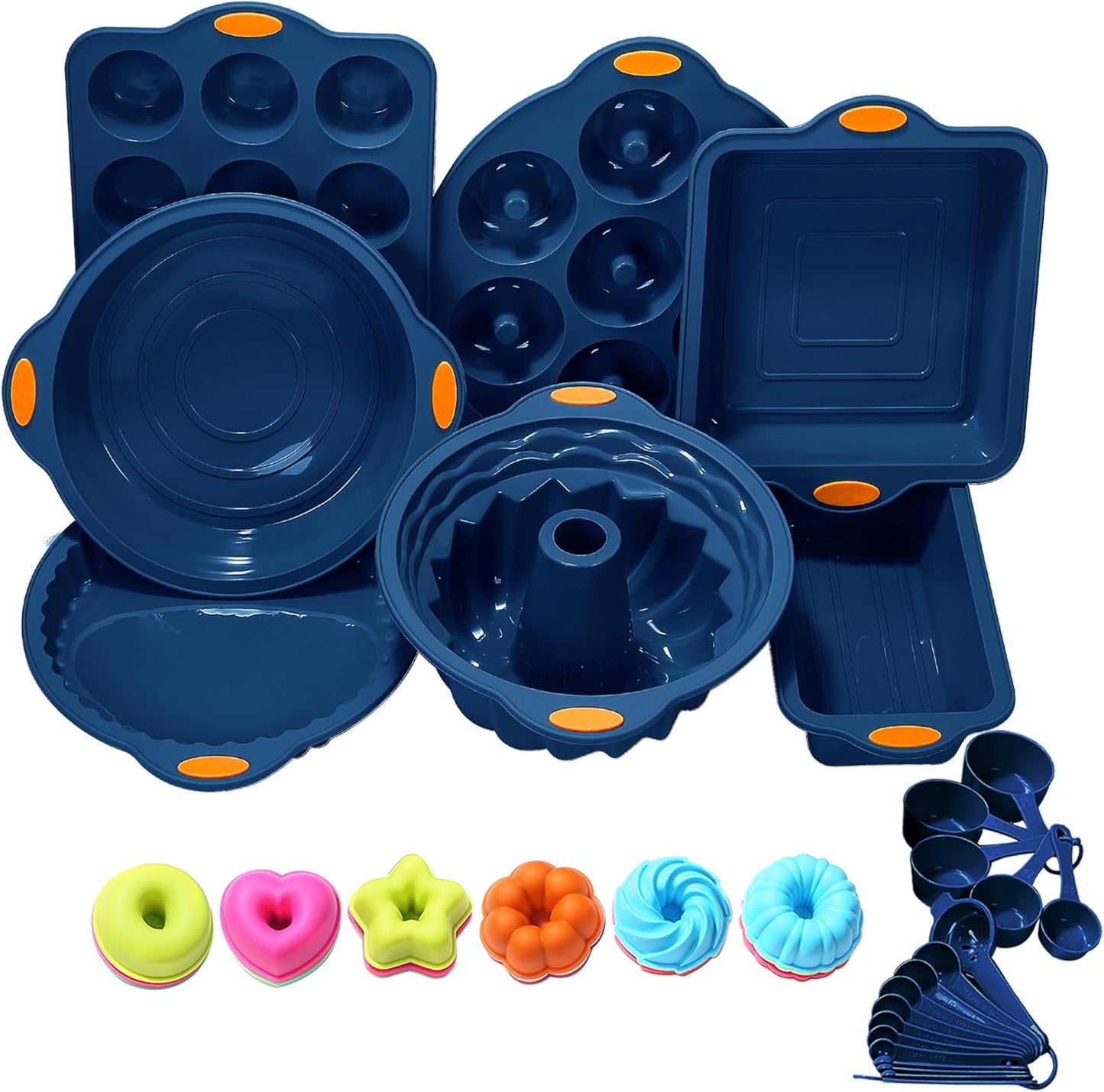 To encounter 31 Pieces Silicone Baking Pans Set, Nonstick Bakeware Sets, Non-Stick Silicone Molds, with Metal Reinforced Frame More Strength, Navy Blue