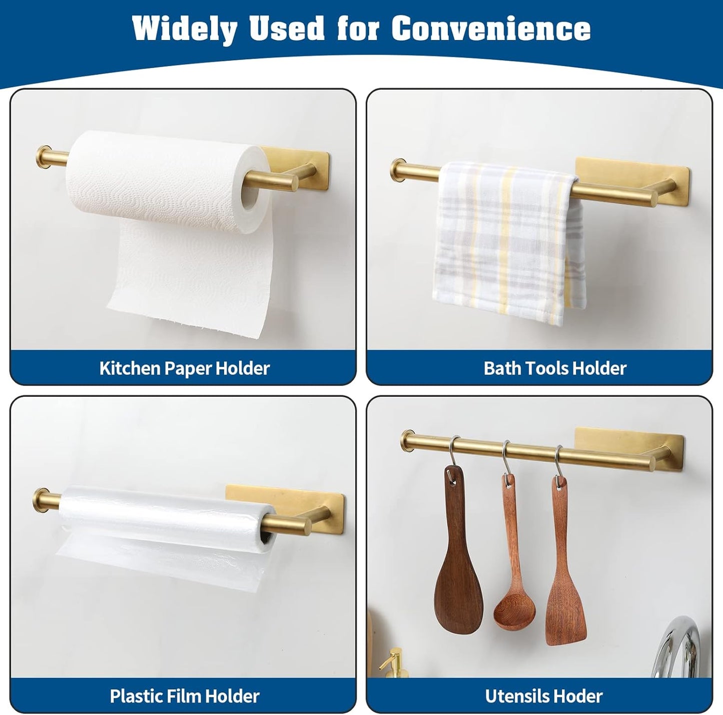 theaoo 2 Packs Paper Towel Holder - Under Cabinet Paper Towel Holder for Kitchen, Adhesive Paper Towel Roll Rack for Bathroom Towel, Wall Mounted Matte Black Paper Towel Rack, SUS304 Stainless Steel