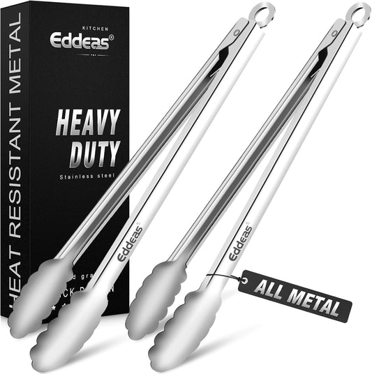 Grill Tongs, 600 Degrees Heat Resistant 17 Inch Extra Long BBQ Tongs, All Metal Kitchen tongs, Heavy Duty Stainless Steel Locking Tongs for Cooking, Grilling, Barbecue/BBQ, Buffet, 2 Pack