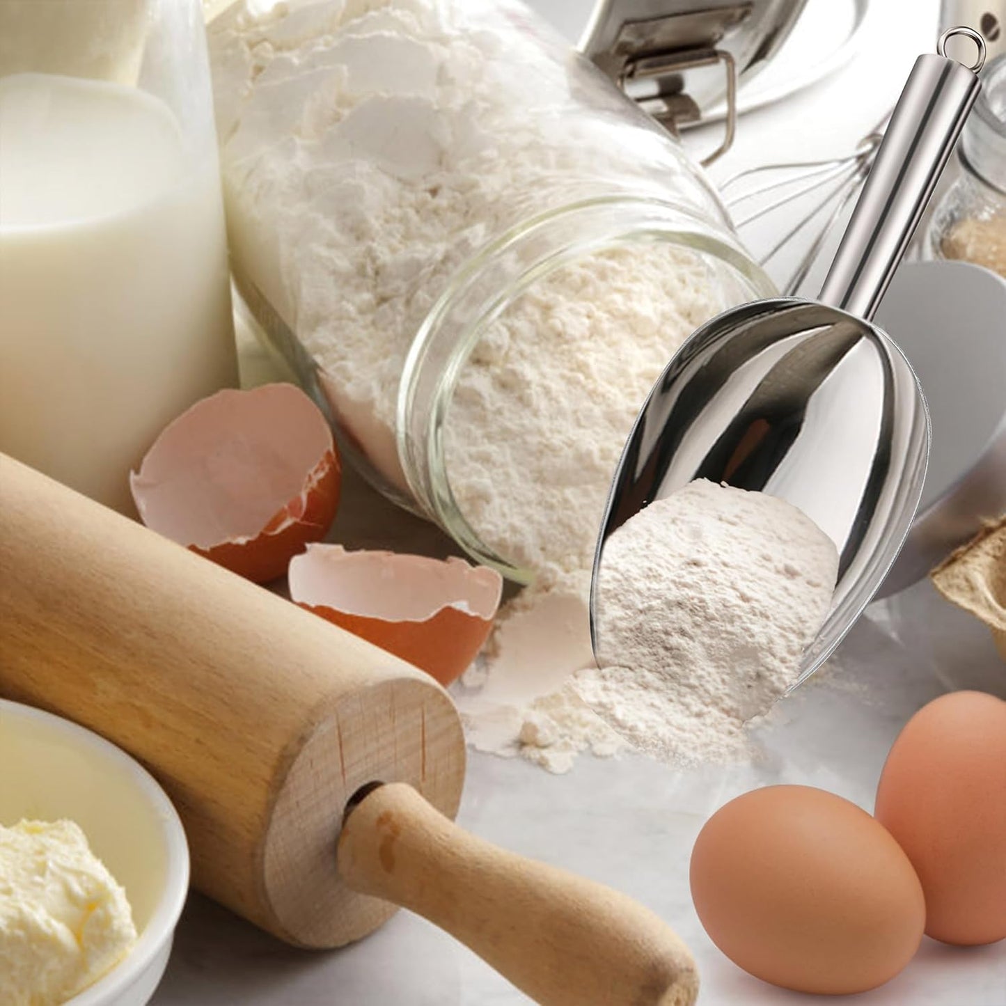 TeamFar 8oz Ice Scoop, Stainless Steel Food Scoop Metal Ice Scooper for Kitchen Bar Party Wedding, Heavy Duty & Sturdy, Easy Storage & Versatile, Mirror Finish & Smooth Edge, Dishwasher Safe