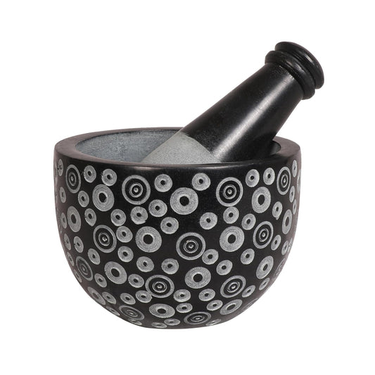 Mortar and Pestle, Made of Heavy Duty Polished Hard Stone, Natural Stone Grinder for Spices, Pastes, Herbs, Seasoning etc. (Dots)