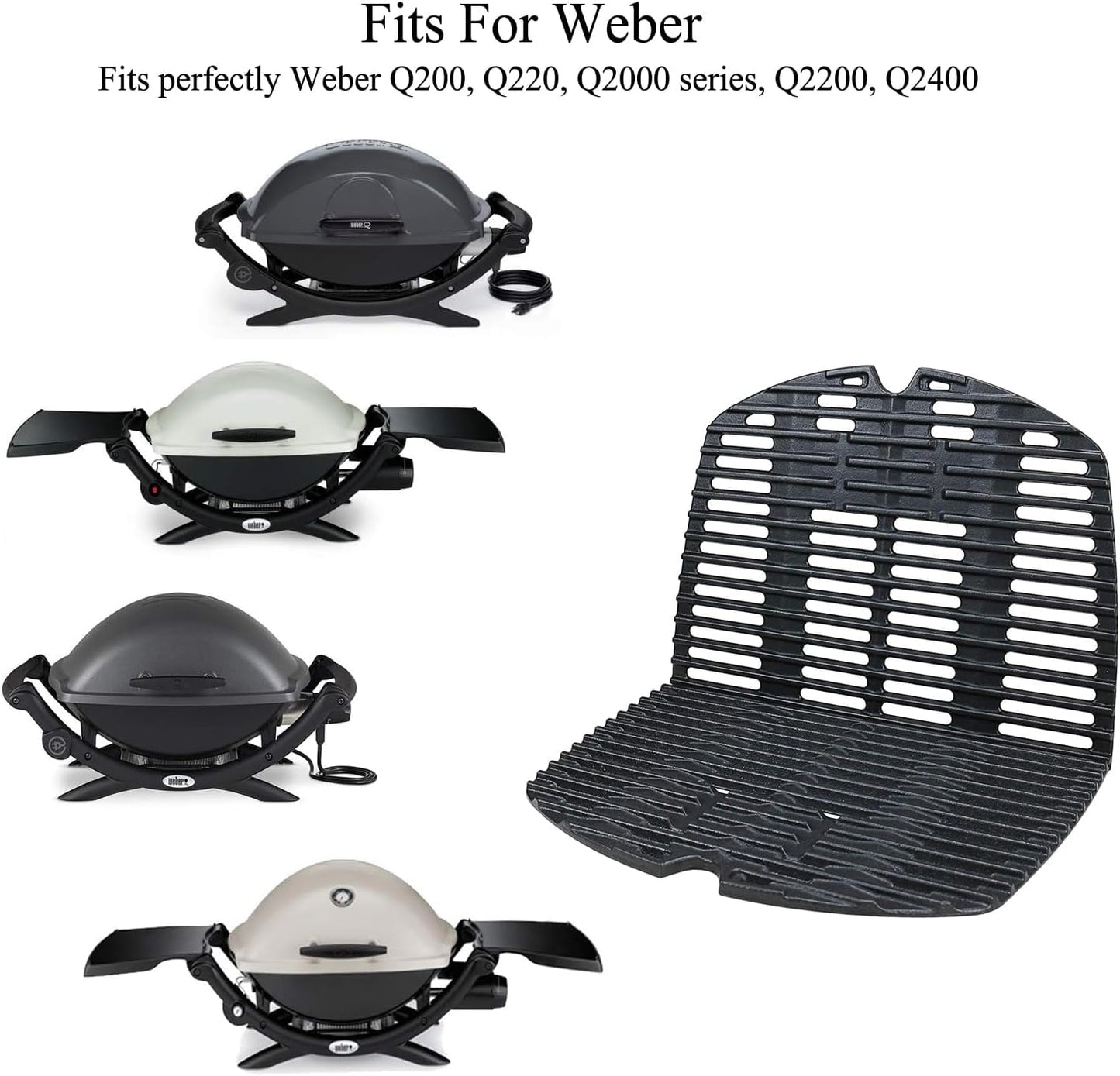 Shengyongh CC7645 (2-Pack) 21.5 x 15.3 inches Cast Iron Cooking Grid Grates Replacement for Weber Q200 Series, Q2000 Series, Q2200, Q2400, 53060001 Grill Models, Replacement for Weber 7645