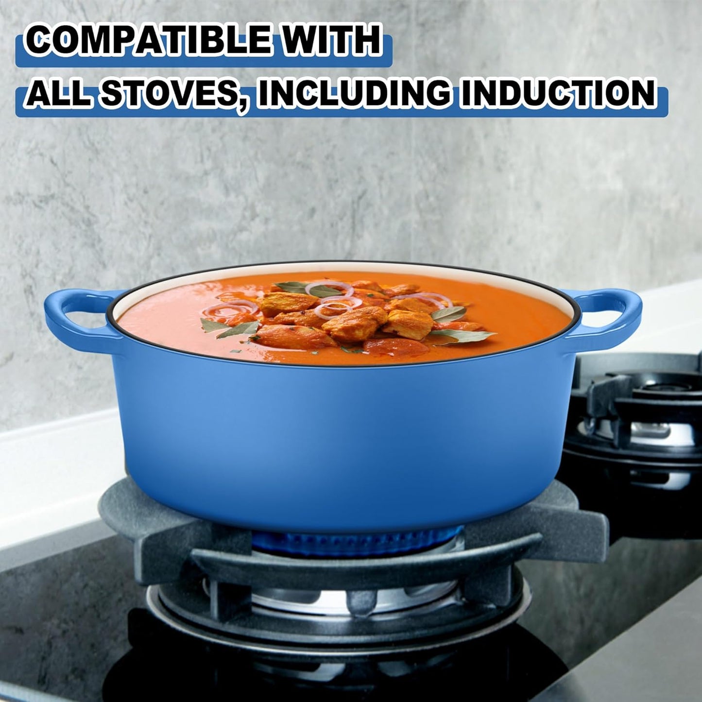 E-far 7QT Oval Dutch Oven Pot with Lid, Enameled Cast Iron Dutch Oven with Dual Handles for Sourdough Bread Baking Cooking, Nonstick Enamel Coated Cookware(Blue), Non-Toxic & Easy Clean