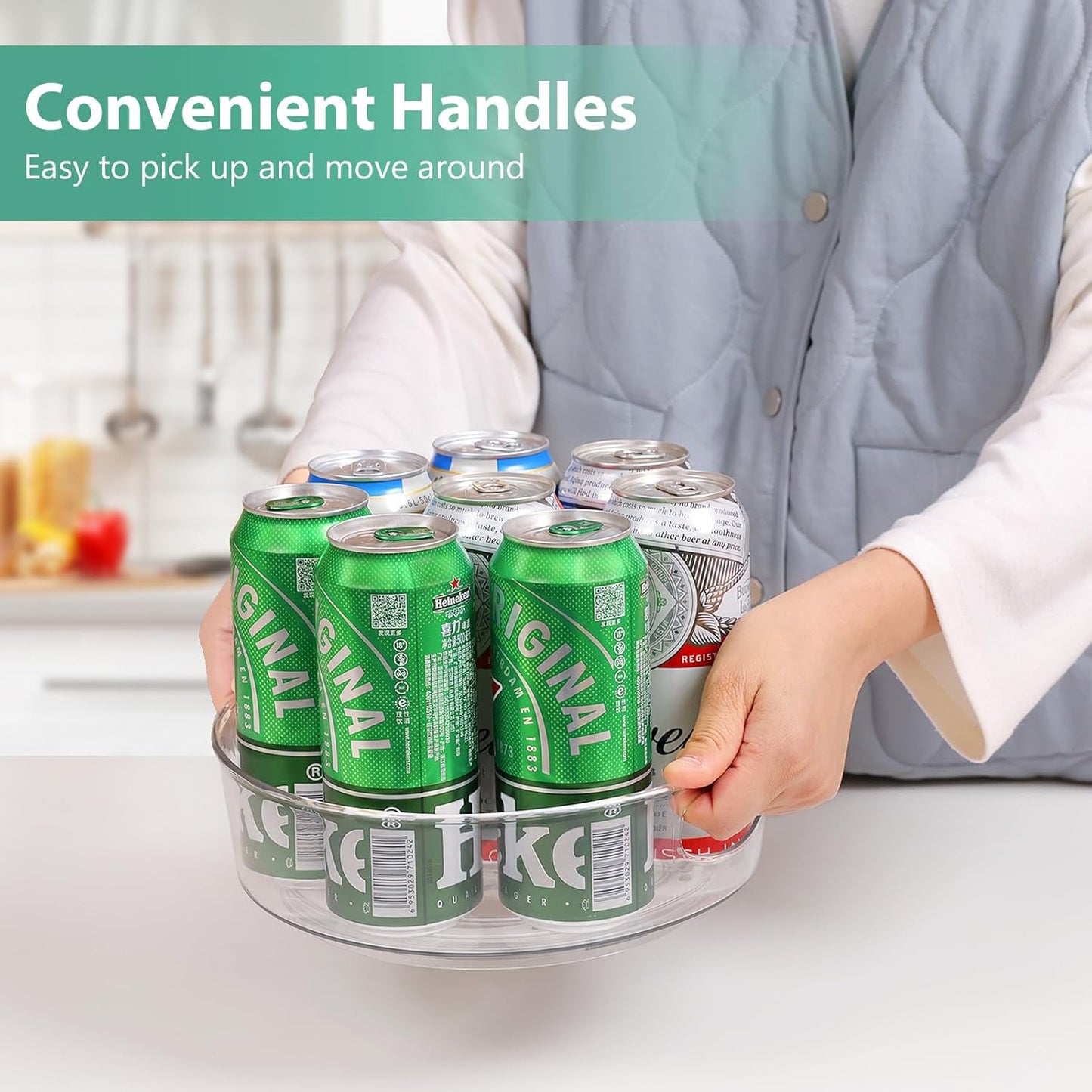 GUZON 2 Pack Lazy Susan Turntable for Cabinet, 10 Inch Lazy Susan Organizer with Handles and High Sides, Clear Rotating Organizer for Kitchen, Pantry, Dresser, Refrigerator, Bathroom, Table, Fridge