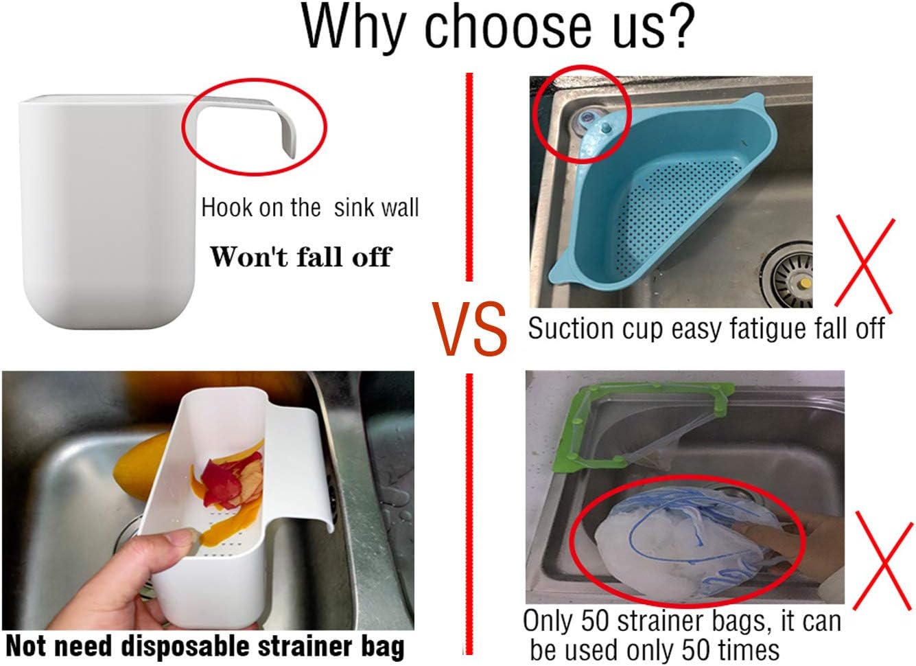 Sink Strainer Drain Basket Kitchen Sink Trash Food Catcher Waste Leftovers Garbage Strainer Faucet Hanging Triangle Over Corner Sink Trash Bag Strainer